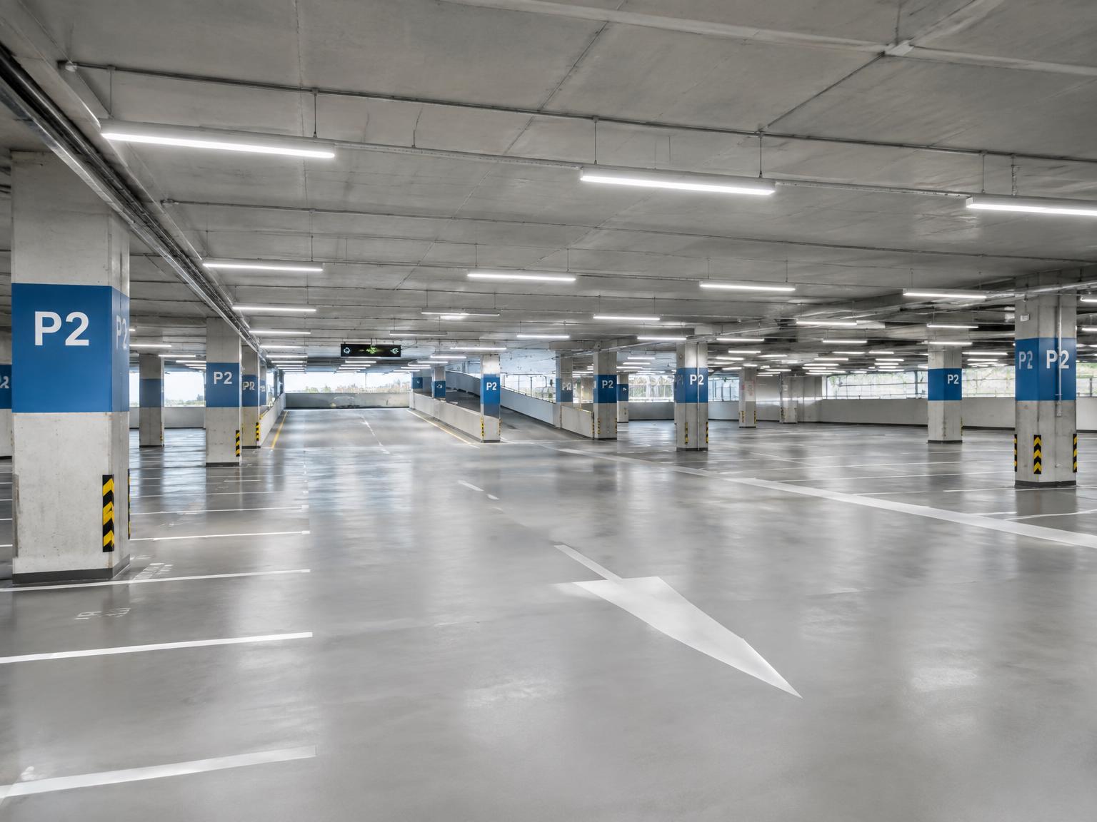 Parking structure with bright, uniform LED lighting