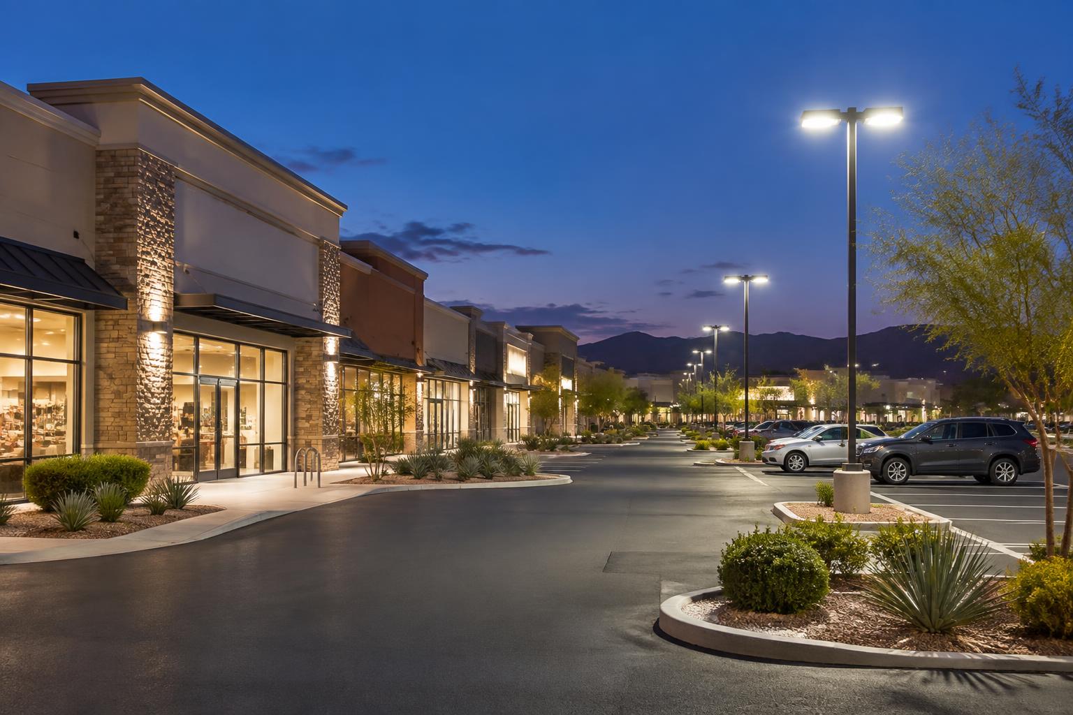 Commercial retail property illuminated with upgraded LED lighting